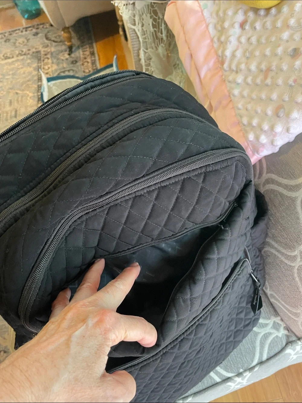 Black Quilted Unisex Backpack - Vera Bradley XL Bancroft